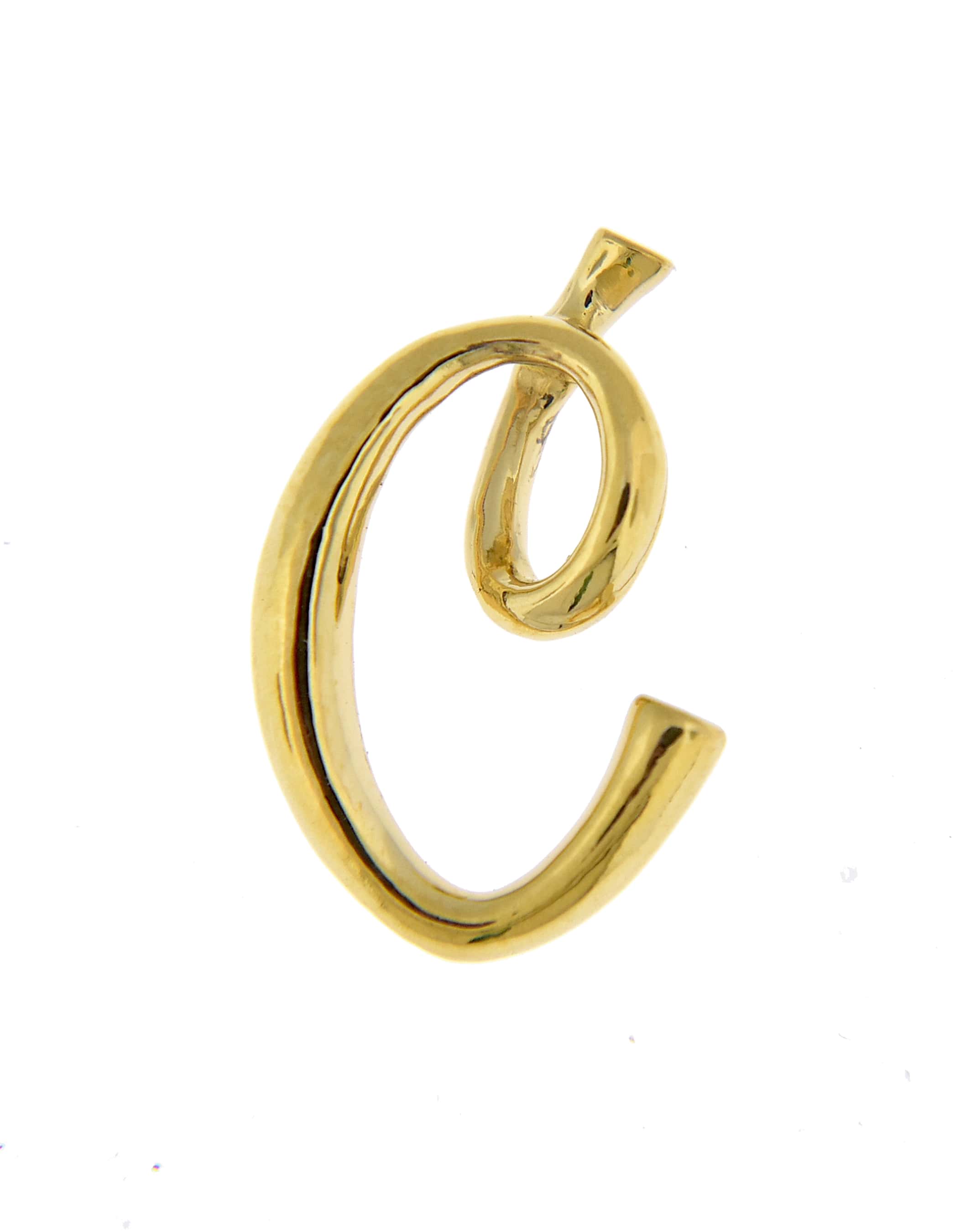 14k Yellow Gold Initial Letter C Cursive Chain Slide Pendant Charm