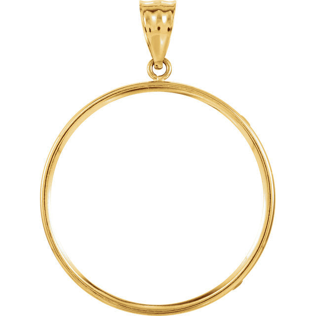 14k yellow gold holds 30mm x 2.7mm coins or canadian maple leaf 1 oz ounce coin holder tab back frame pendant