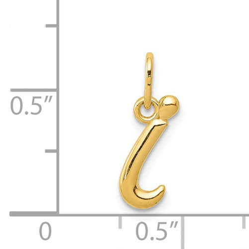 14K Yellow Gold Lowercase Initial Letter I Script Cursive Alphabet Pendant Charm