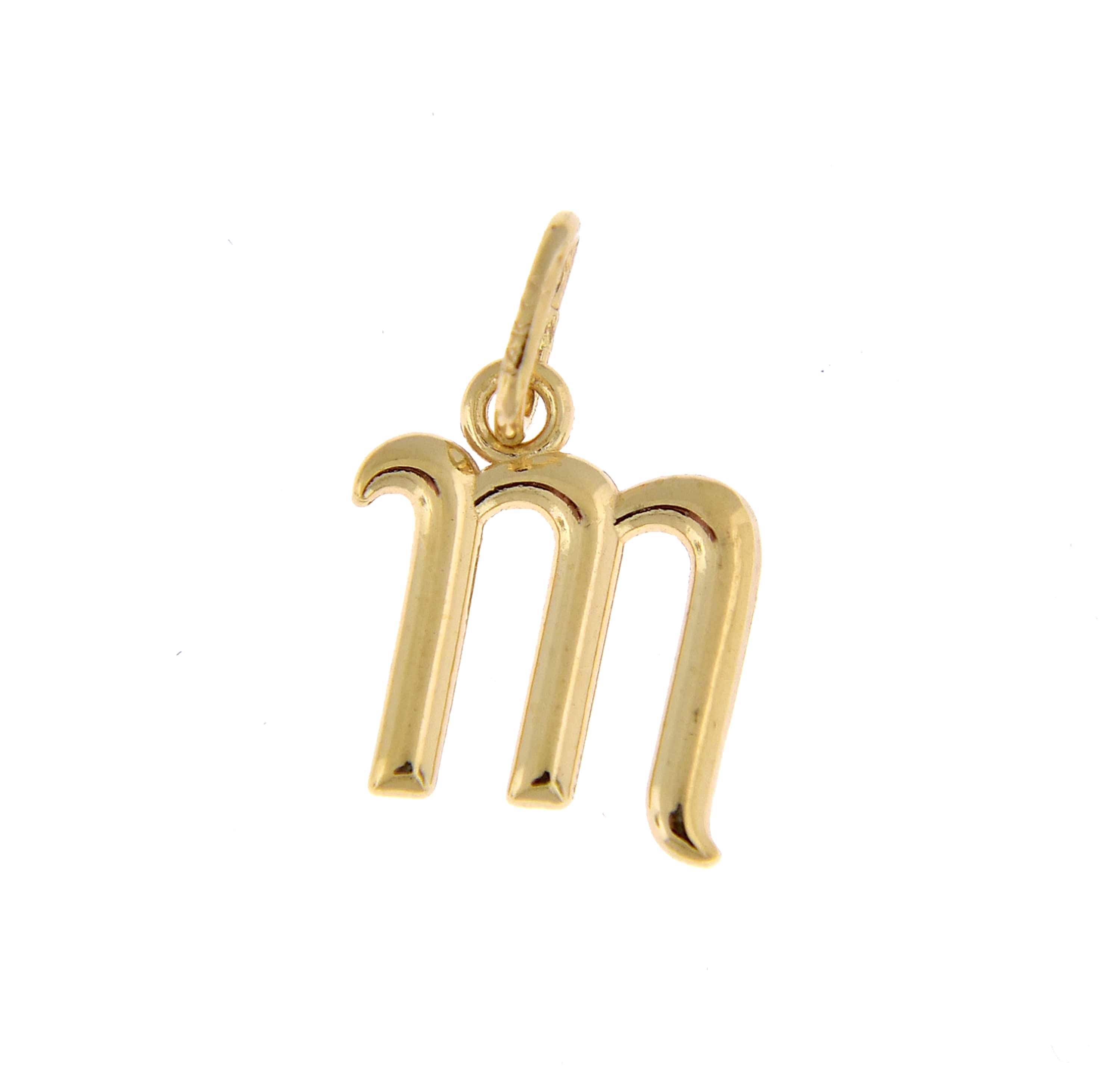14K Yellow Gold Lowercase Initial Letter M Script Cursive Alphabet Pendant Charm