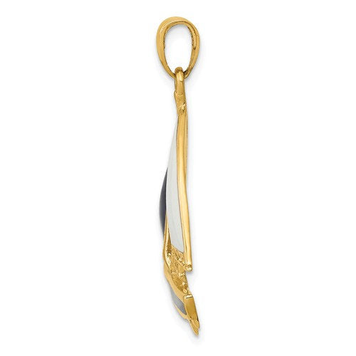 14k yellow gold enamel blue white sailboat pendant charm