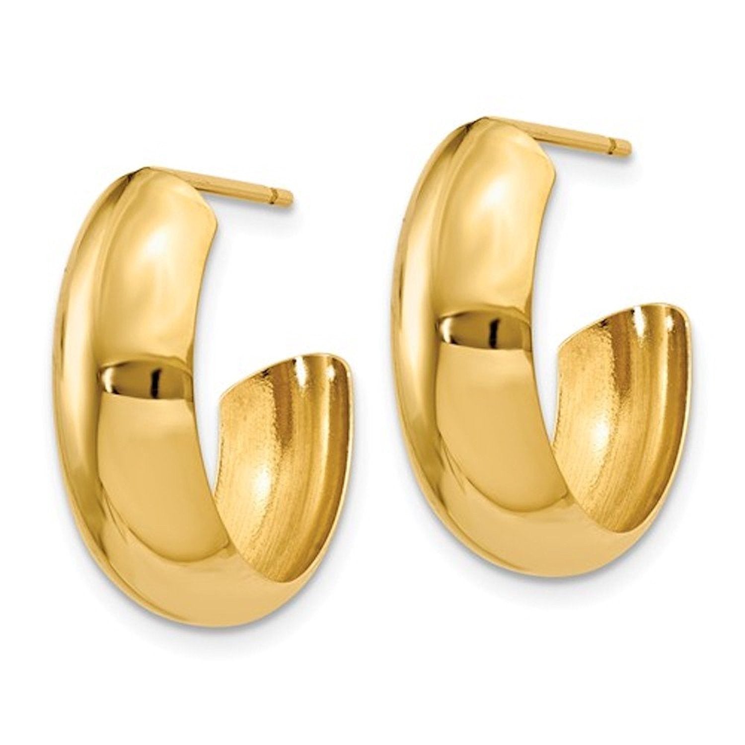 14K Yellow Gold 18mm x 6.75mm Bangle J Hoop Earrings