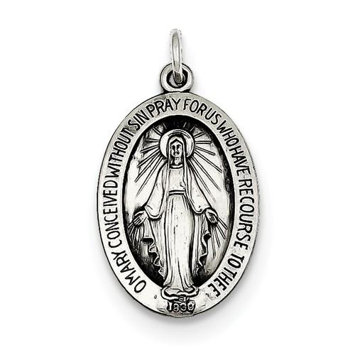 Sterling Silver Blessed Virgin Mary Miraculous Medal Oval Pendant