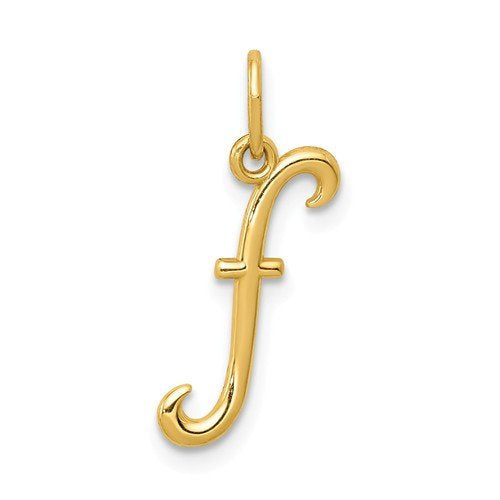 14K Yellow Gold Lowercase Initial Letter F Script Cursive Alphabet Pendant Charm