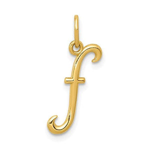 10K Yellow Gold Lowercase Initial Letter F Script Cursive Alphabet Pendant Charm