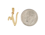 Afbeelding in Gallery-weergave laden, 14K Yellow Gold Script Initial Letter V Cursive Alphabet Pendant Charm
