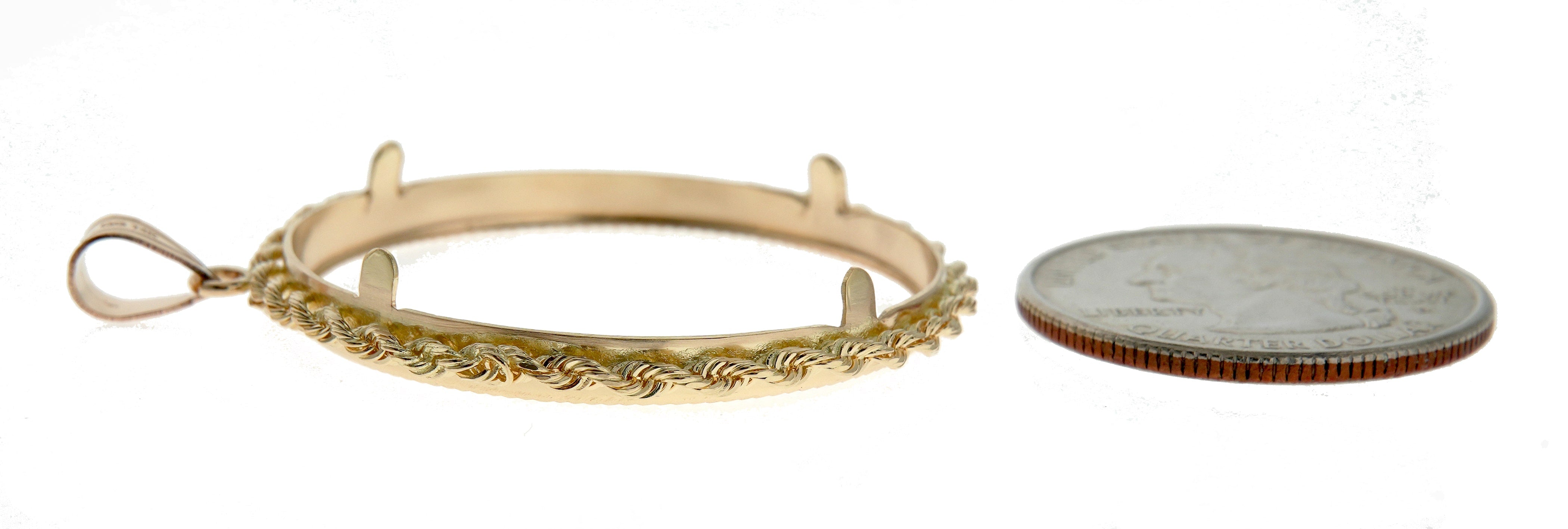 14K Yellow Gold 1 oz American Eagle U.S. $50 24K Buffalo 1 oz Cat 1 oz Krugerrand Coin Holder Prong Bezel Pendant Charm for 32.7mm Coins