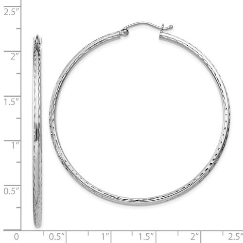 Sterling Silver Diamond Cut Classic Round Hoop Earrings 50mm x 2mm