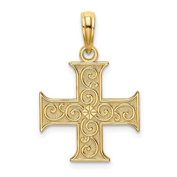 14k yellow gold greek cross scroll design pendant charm