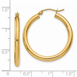 14K Yellow Gold 29mm x 3mm Lightweight Round Hoop Earrings