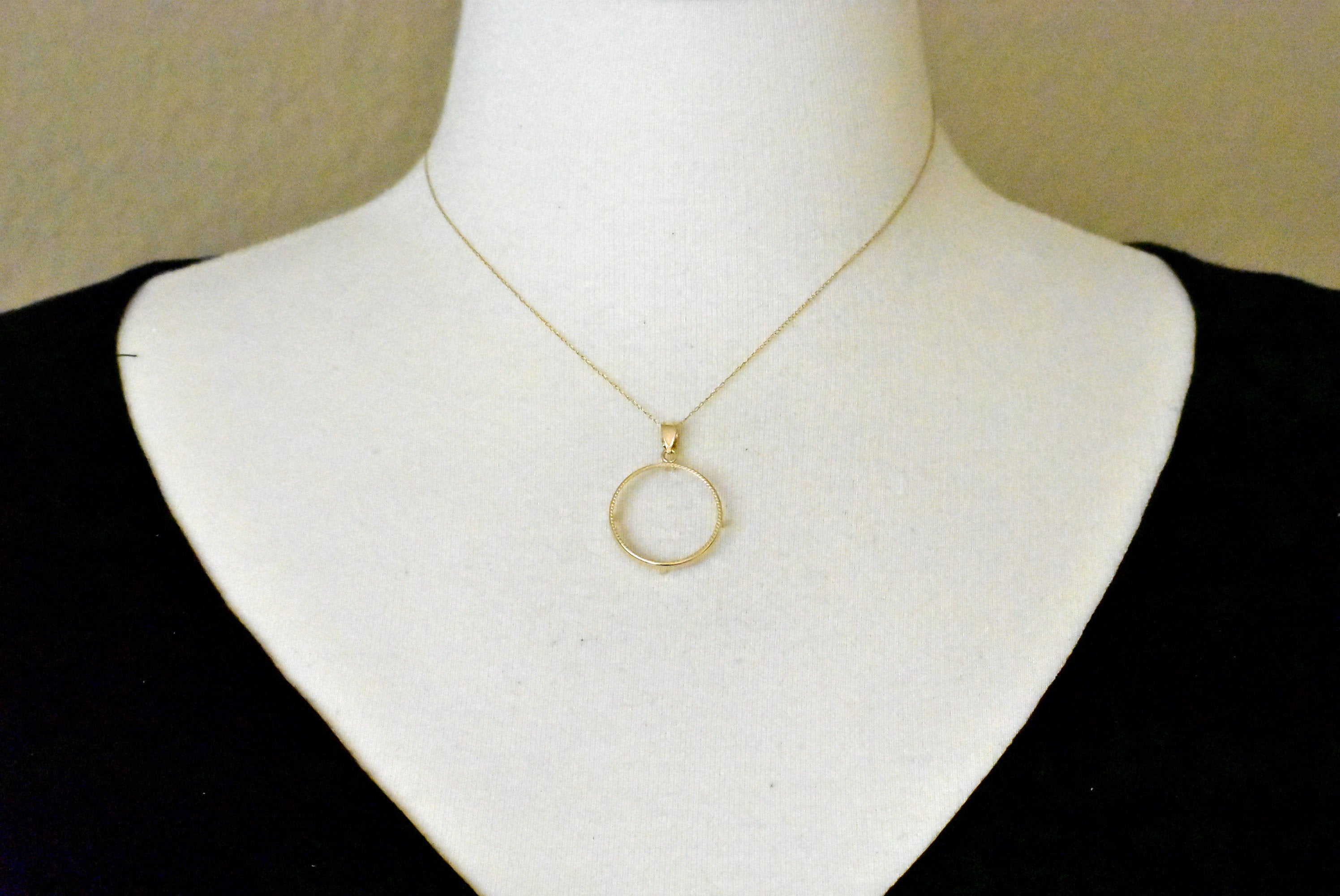 14K Yellow Gold Holds 22mm Coins 1/4 oz  American Eagle Panda US $5 Dollar Jamestown 2 Rand Coin Holder Prong Bezel Pendant Charm