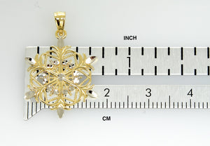 14k Yellow Gold and Rhodium Snowflake Pendant Charm