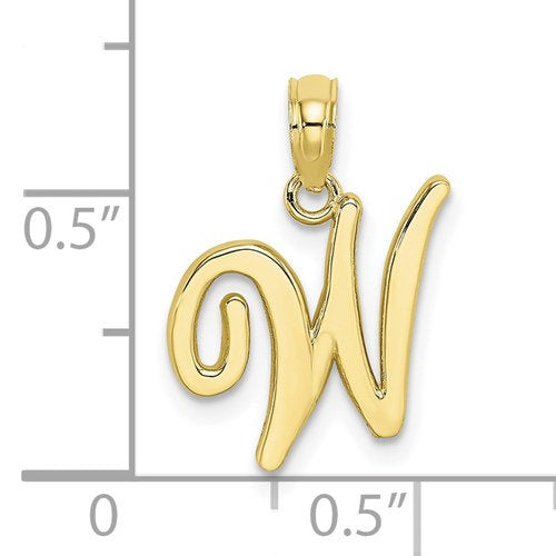 10K Yellow Gold Script Initial Letter W Cursive Alphabet Pendant Charm