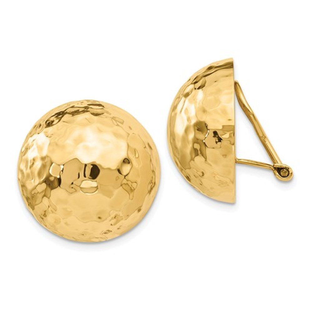 14k Yellow Gold Non Pierced Clip On Hammered Ball Omega Back Earrings 20mm