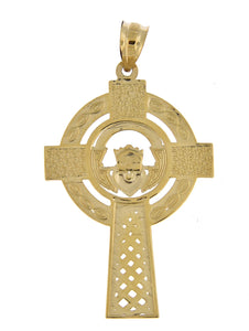 14k Yellow Gold Celtic Claddagh Cross Pendant Charm - [cklinternational]