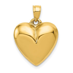 14k Yellow Gold Small Puffy Heart 3D Pendant Charm