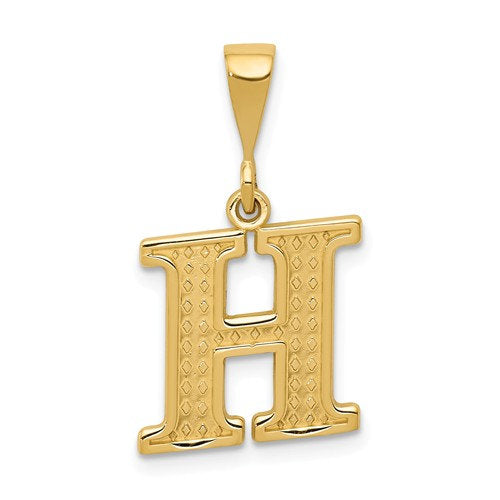 14K Yellow Gold Uppercase Initial Letter H Block Alphabet Pendant Charm