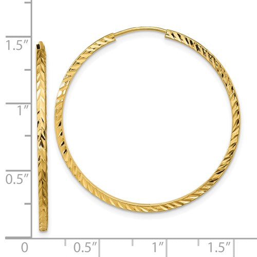 14k Yellow Gold 34mm x 1.35mm Diamond Cut Round Endless Hoop Earrings