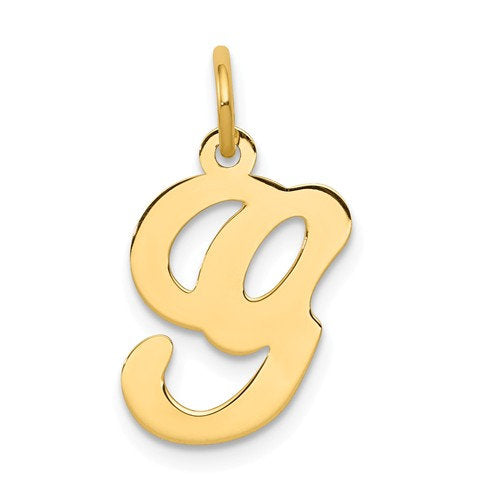 14k yellow gold initial letter g cursive script alphabet pendant charm