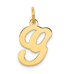 14K Yellow Gold Initial Letter G Cursive Script Alphabet Pendant Charm