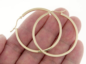 14K Yellow Gold 40mm Square Tube Round Hollow Hoop Earrings