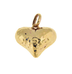14K Yellow Gold Puffy Hammered Heart 3D Hollow Pendant Charm