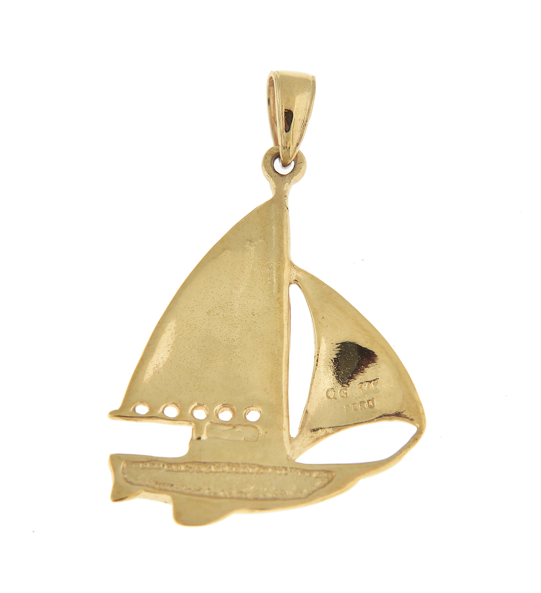 14k yellow gold enamel blue white sailboat pendant charm