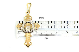14k Gold Two Tone Claddagh Celtic Cross Pendant Charm