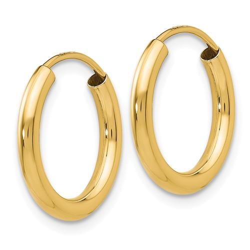 14K Yellow Gold 11mm x 2mm Round Endless Hoop Earrings