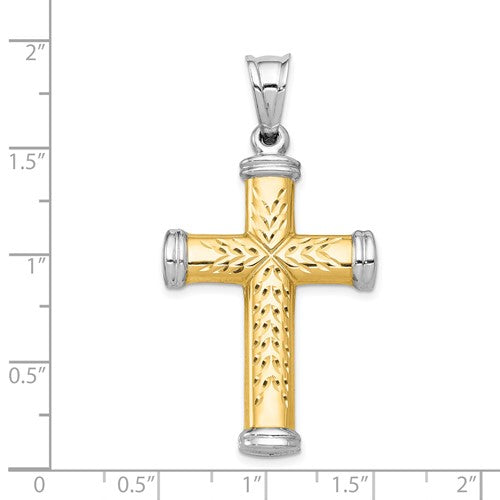 14k Gold Rhodium Two Tone Reversible Cross Large Pendant Charm