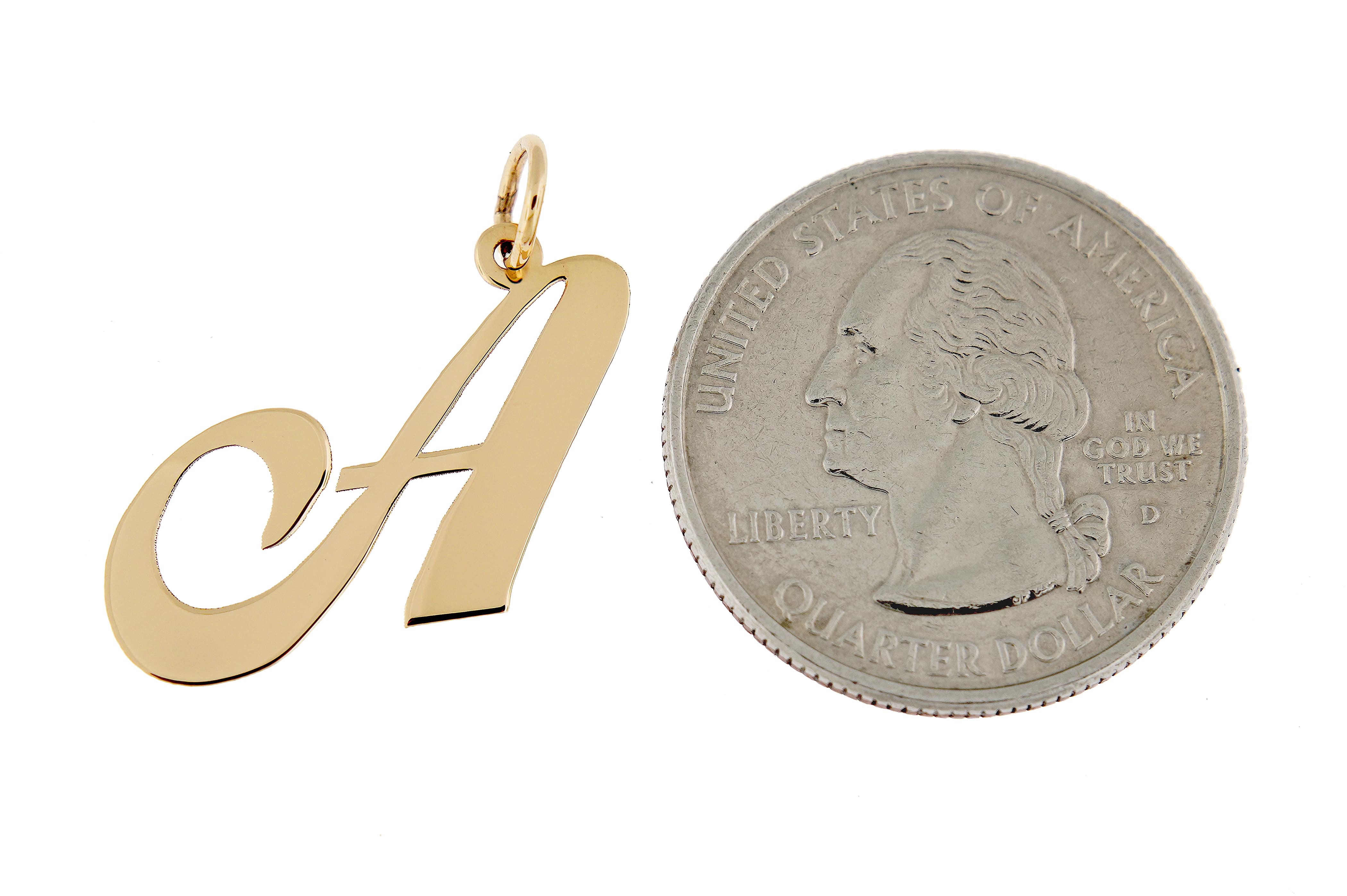 14K Yellow Gold Initial Letter A Cursive Script Alphabet Pendant Charm