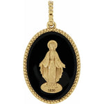 Indlæs billede til gallerivisning 14k Yellow Rose White Gold Enamel Blessed Virgin Mary Miraculous Medal Oval Pendant Charm
