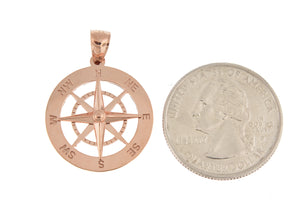 14k Rose Gold Nautical Compass Medallion Pendant Charm