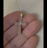 Load and play video in Gallery viewer, 14k Gold Two Tone Cross Hearts Pendant Charm
