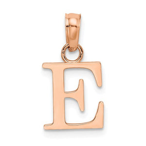 14K Rose Gold Uppercase Initial Letter E Block Alphabet Pendant Charm