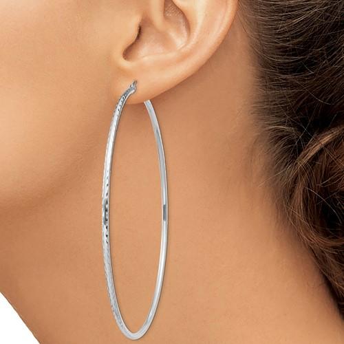 Sterling Silver Diamond Cut Classic Round Hoop Earrings 75mm x 2mm
