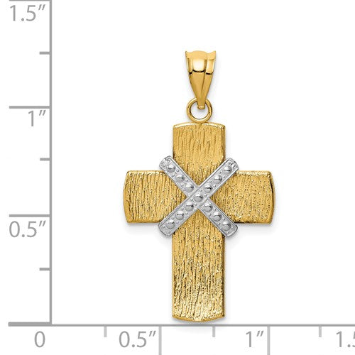 14k Gold Two Tone Cross Pendant Charm