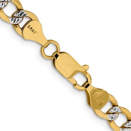 14K Yellow Gold with Rhodium 6.75mm Pavé Curb Bracelet Anklet Choker Necklace Pendant Chain with Lobster Clasp