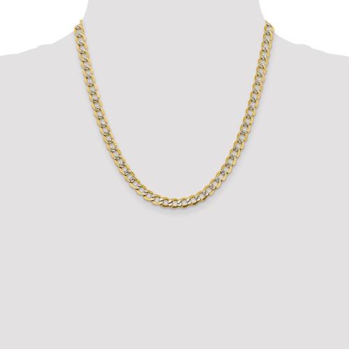 14K Yellow Gold with Rhodium 6.75mm Pavé Curb Bracelet Anklet Choker Necklace Pendant Chain with Lobster Clasp