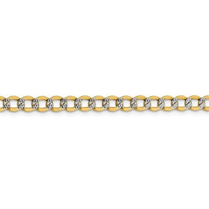 14K Yellow Gold with Rhodium 5.2mm Pavé Curb Bracelet Anklet Choker Necklace Pendant Chain with Lobster Clasp