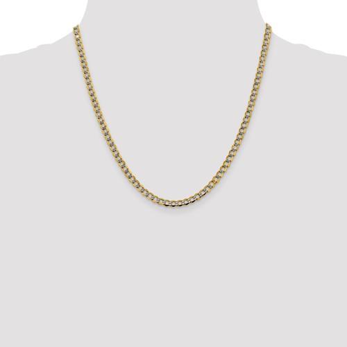 14K Yellow Gold with Rhodium 4.3mm Pavé Curb Bracelet Anklet Choker Necklace Pendant Chain with Lobster Clasp