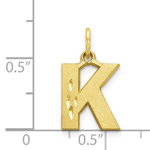 10K Yellow Gold Uppercase Initial Letter K Block Alphabet Diamond Cut Pendant Charm