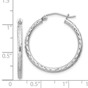 Sterling Silver Diamond Cut Classic Round Hoop Earrings 25mm x 2mm