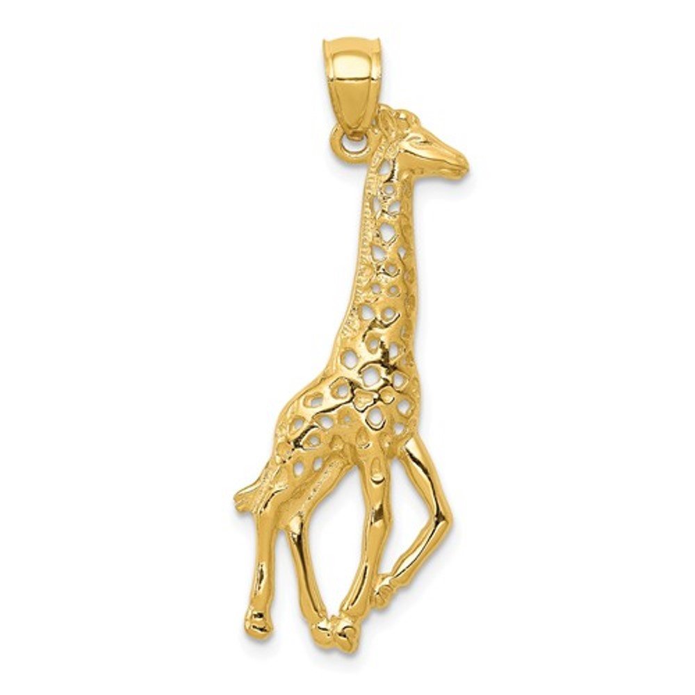 14k Yellow Gold Giraffe Open Back Pendant Charm - [cklinternational]