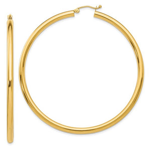 14K Yellow Gold 60mm x 3mm Classic Round Hoop Earrings