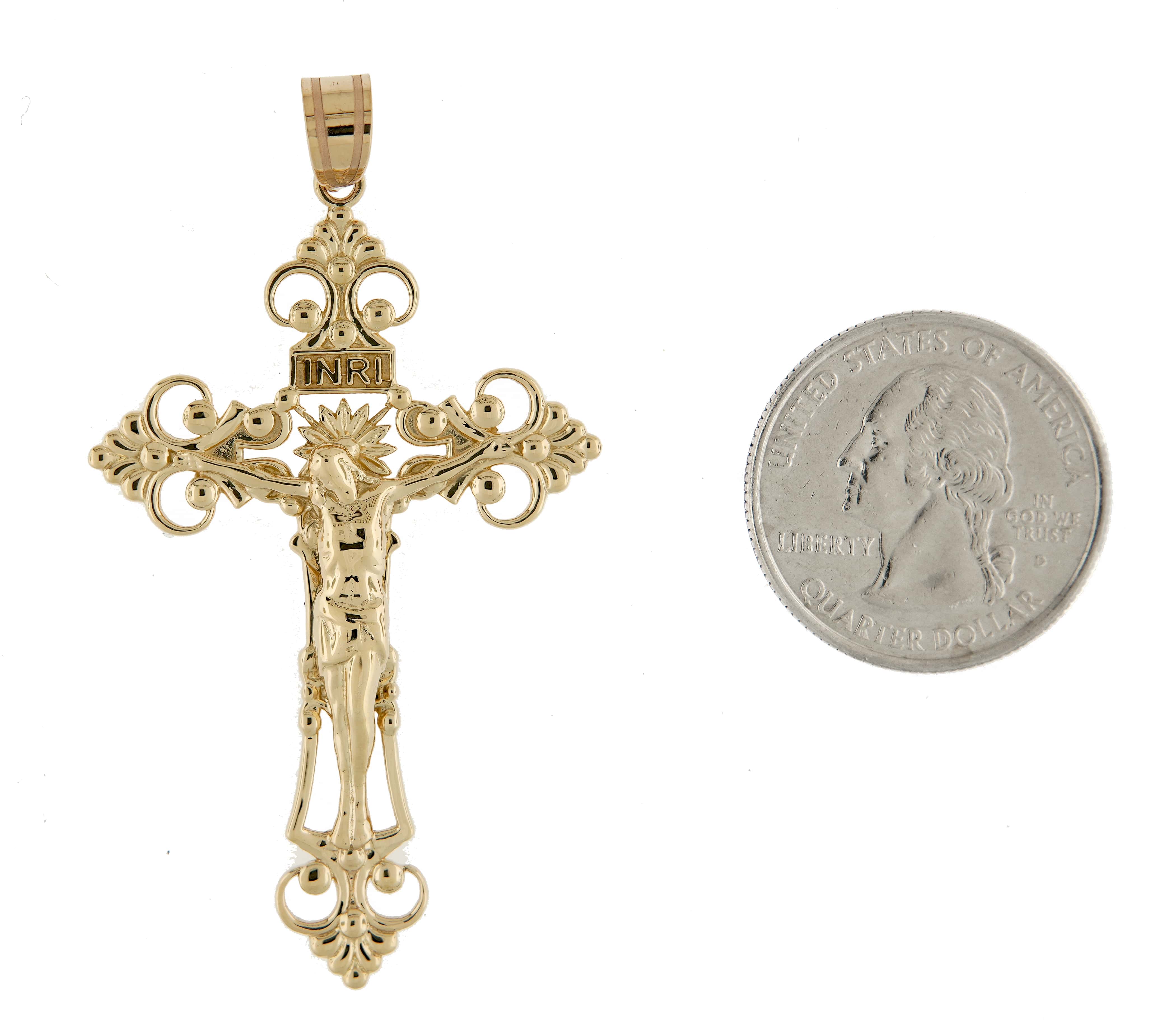 14k Yellow Gold Cross Crucifix Extra Large Pendant Charm