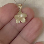 Load and play video in Gallery viewer, 14k Yellow Gold Plumeria Flower Small Pendant Charm
