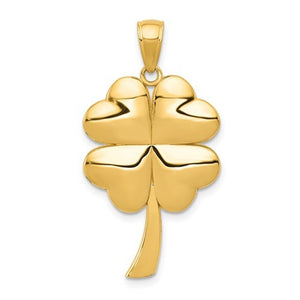 14k Yellow Gold Good Luck Four Leaf Clover Pendant Charm