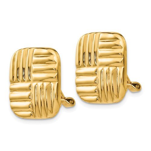 14K Yellow Gold Square Basket Weave Geometric Style Non Pierced Clip On Earrings