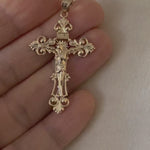 Load and play video in Gallery viewer, 14k Yellow Gold Crucifix Cross Large Pendant Charm
